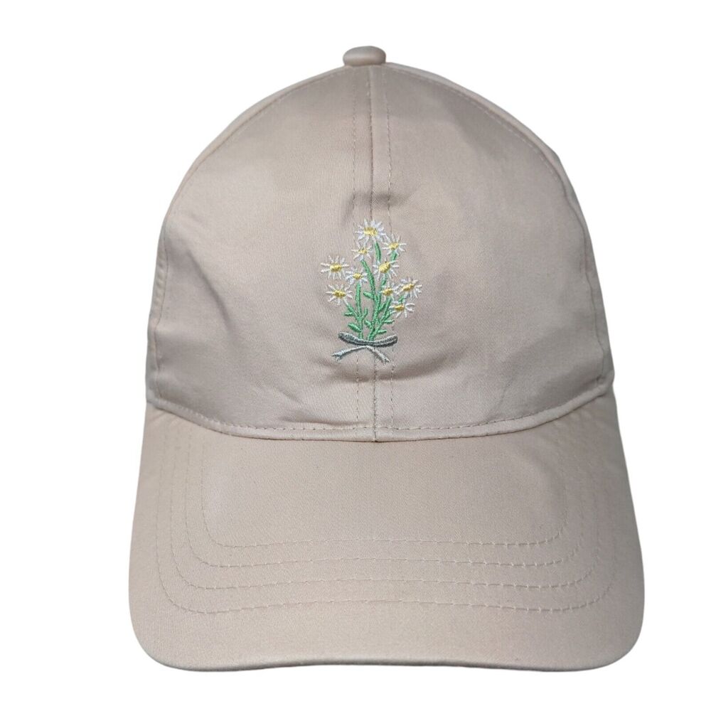Ximi Vogue Slideback Hat Tan One Size Adjustable Embroidered Floral